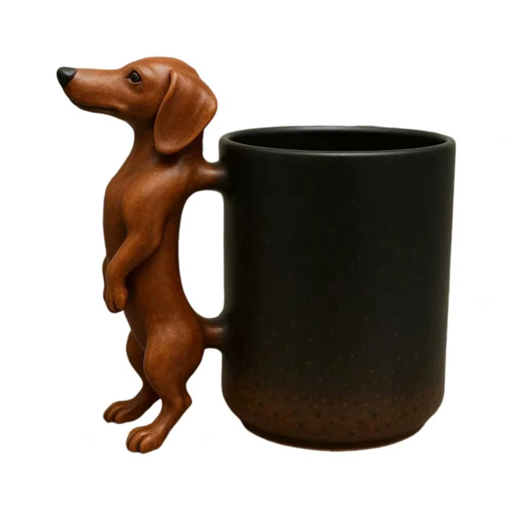 Tasse à café teckel avec poignée, Design de chiot, décoration Adorable pour chiot, tasse d'animal 3D