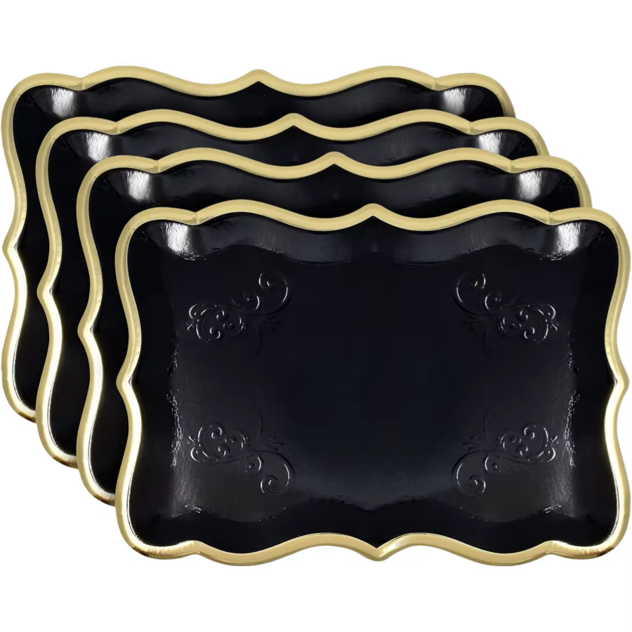 Plateau rectangulaire 10 pièces couleur unie avec bordure dorée pour mariage, anniversaire, décorati