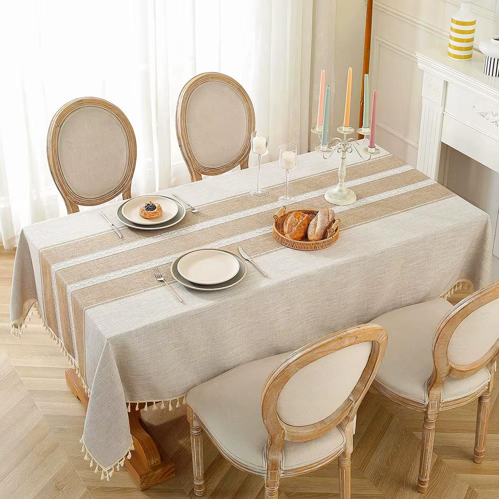 Nappe en lin et coton Battilo, nappe ronde rectangulaire, nappe carrée pour table à manger, table ba