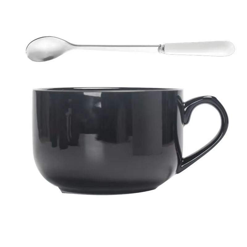Tasse à café en céramique de grande capacité avec cuillère, tasse à thé au lait, bol à nouilles inst