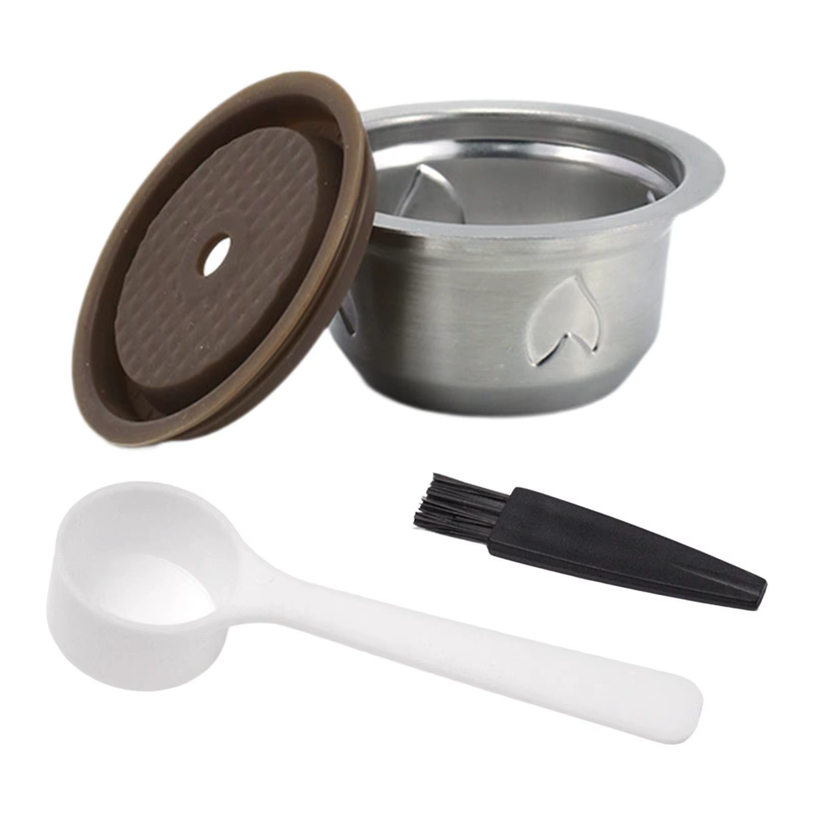 Ensemble de capsules à café réutilisables avec couvercle, brosse et cuillère, filtre à café en cadea