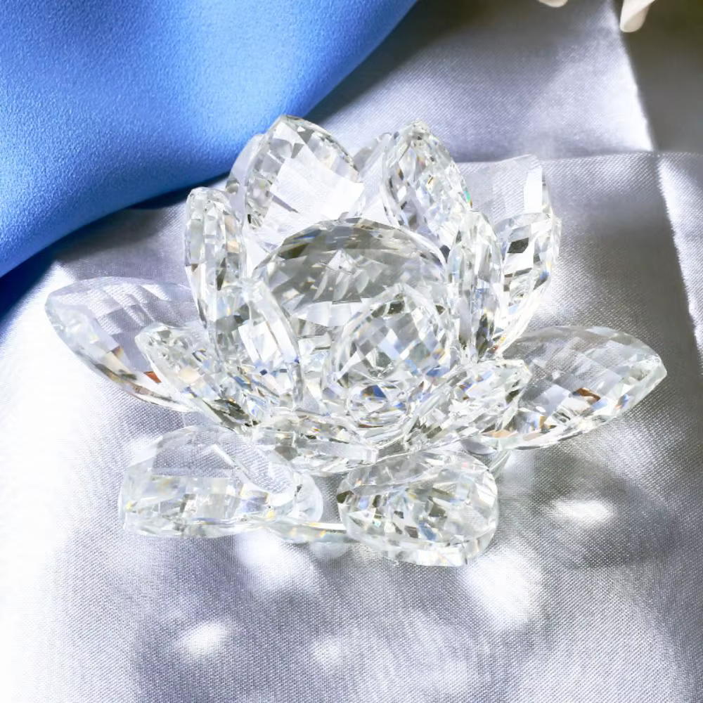 Feng shui Quartz cristal fleur de Lotus artisanat verre presse-papier ornements Figurines maison fêt