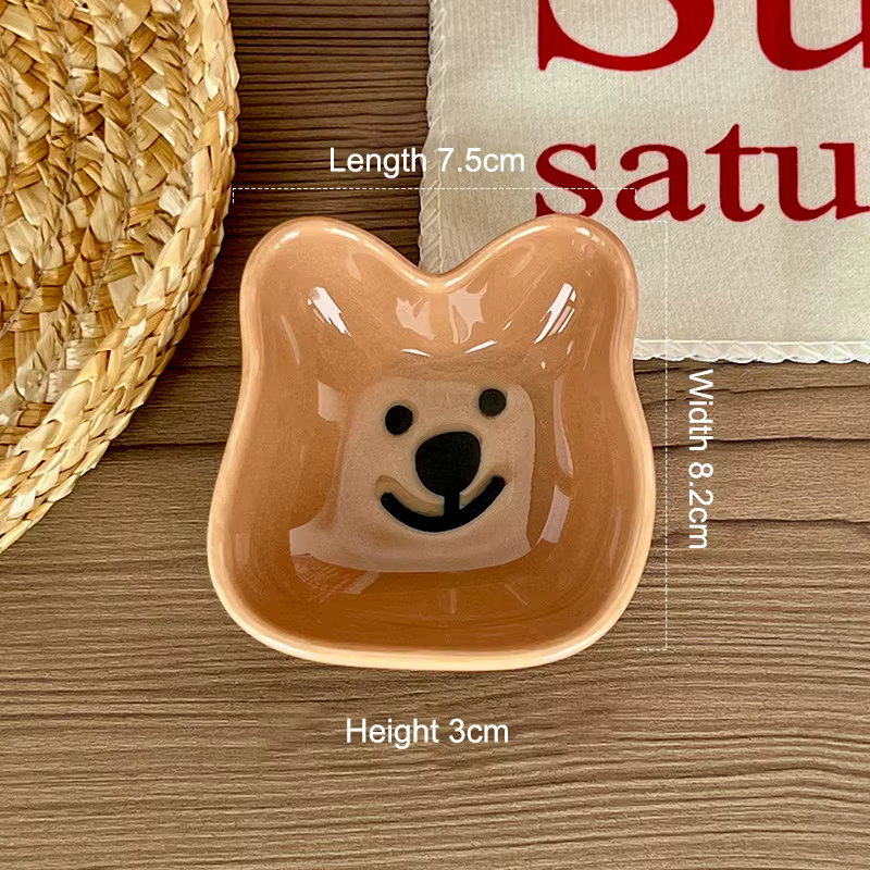 Adorable plat à sauce en céramique avec motif de chien et d'ours mignon – Bol à tremper simple/doubl