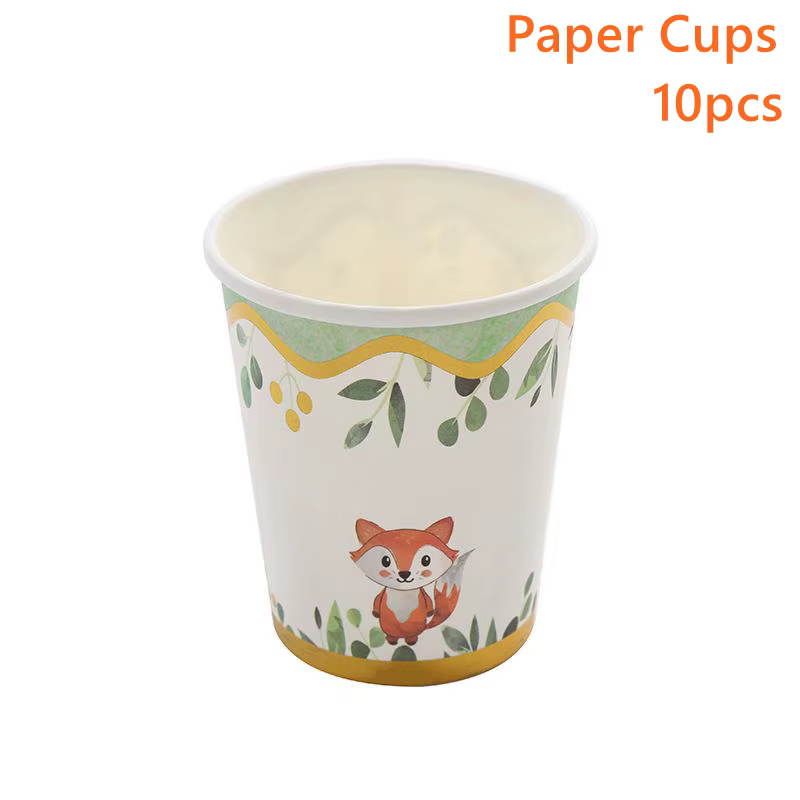 Assiettes de fête d'anniversaire en forêt, tasse, vaisselle, décor de fête d'anniversaire pour enfan
