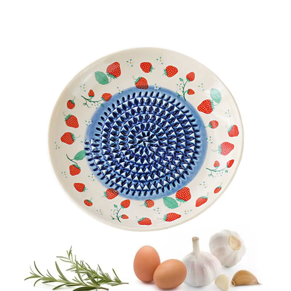 Râpe à ail en céramique manuelle, motif rond, pour gingembre, fromage, tomate, fraise et fruits