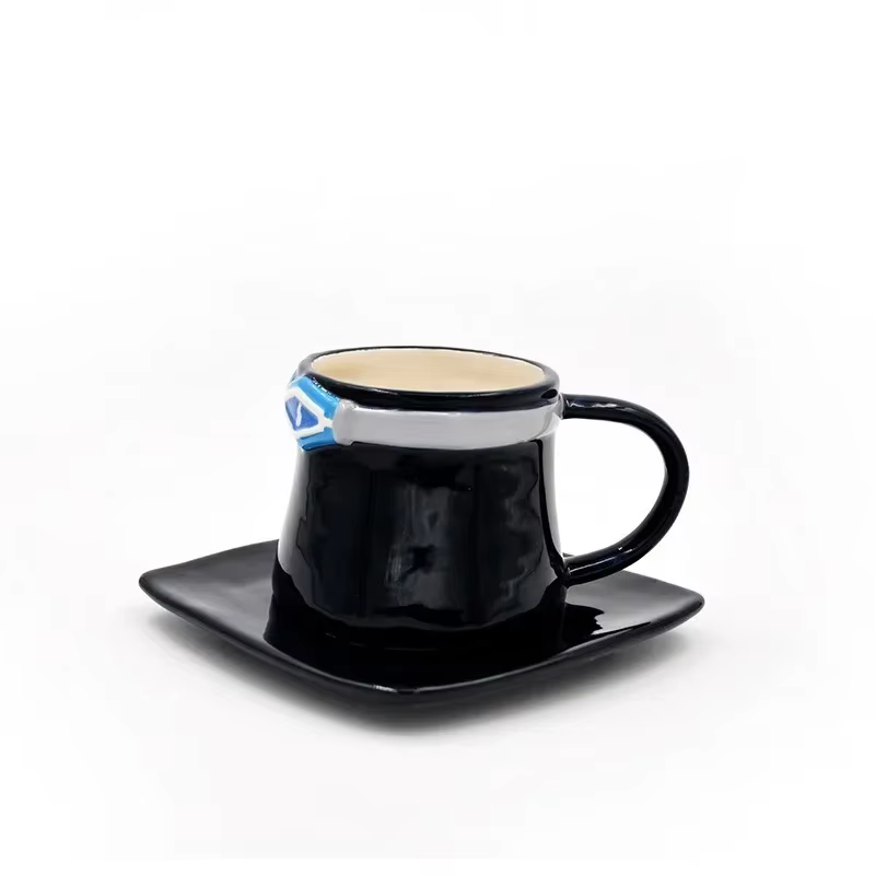 Ensemble de tasses et soucoupes en céramique de dessin animé créatif, tasse à café à l'envers, tasse