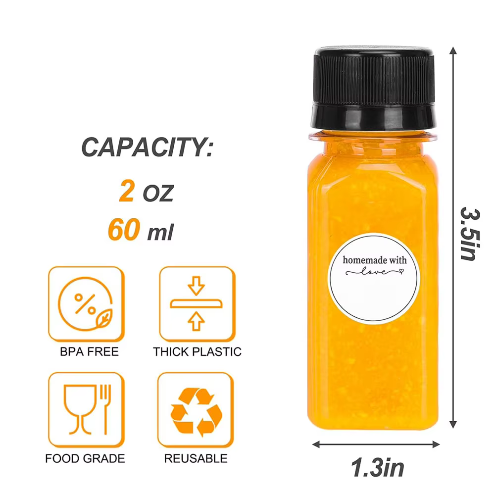 Bouteilles à shot de 2 oz avec bouchons, bouteilles à jus vides pour la préparation de jus, contenan