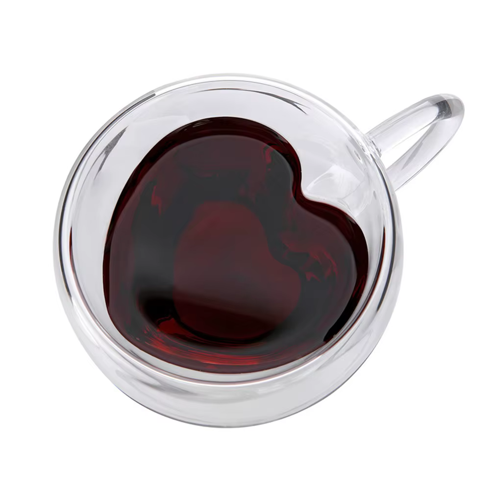 1/2 paquet de tasses en forme de cœur, tasses pour couple, double paroi en verre isolé, tasse à thé 