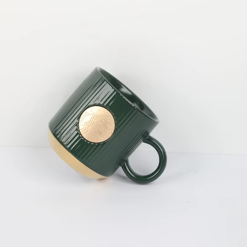 Mug Starbucks rétro à rayures vertes, badge sirène doré, tasse à café élégante de 355 ml pour le bur