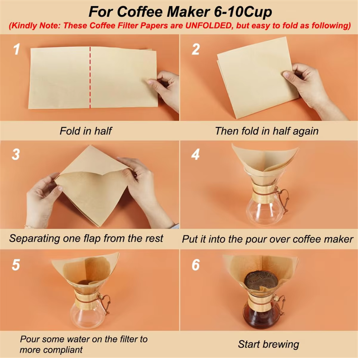 N-ABUB 100 pièces verser sur filtre à café, papier filtre à café jetable carré naturel pour verser s