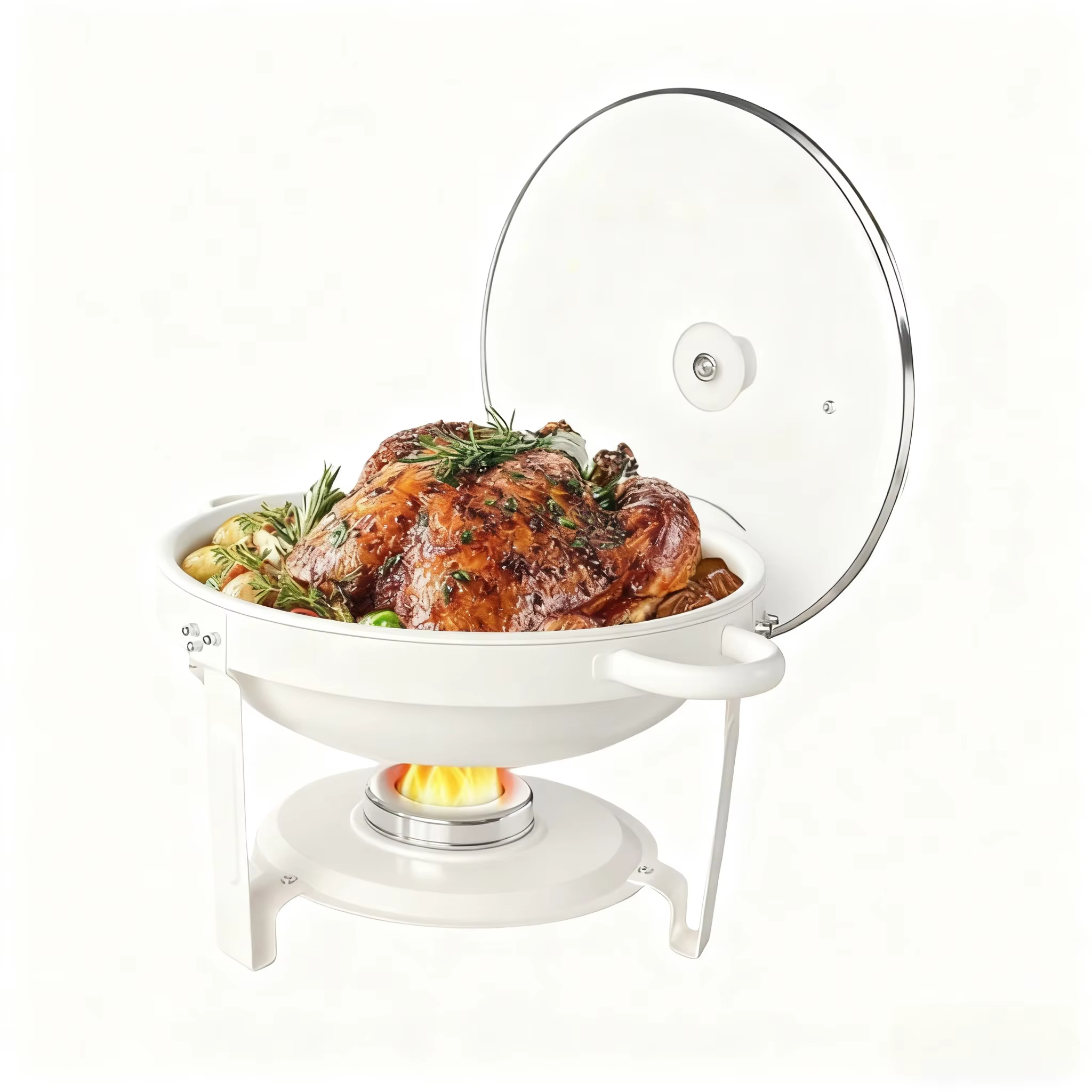 Plats de service blancs pour buffet 5QT avec couvercle en verre empilables, lot de 1, 2 ou 4, avec s
