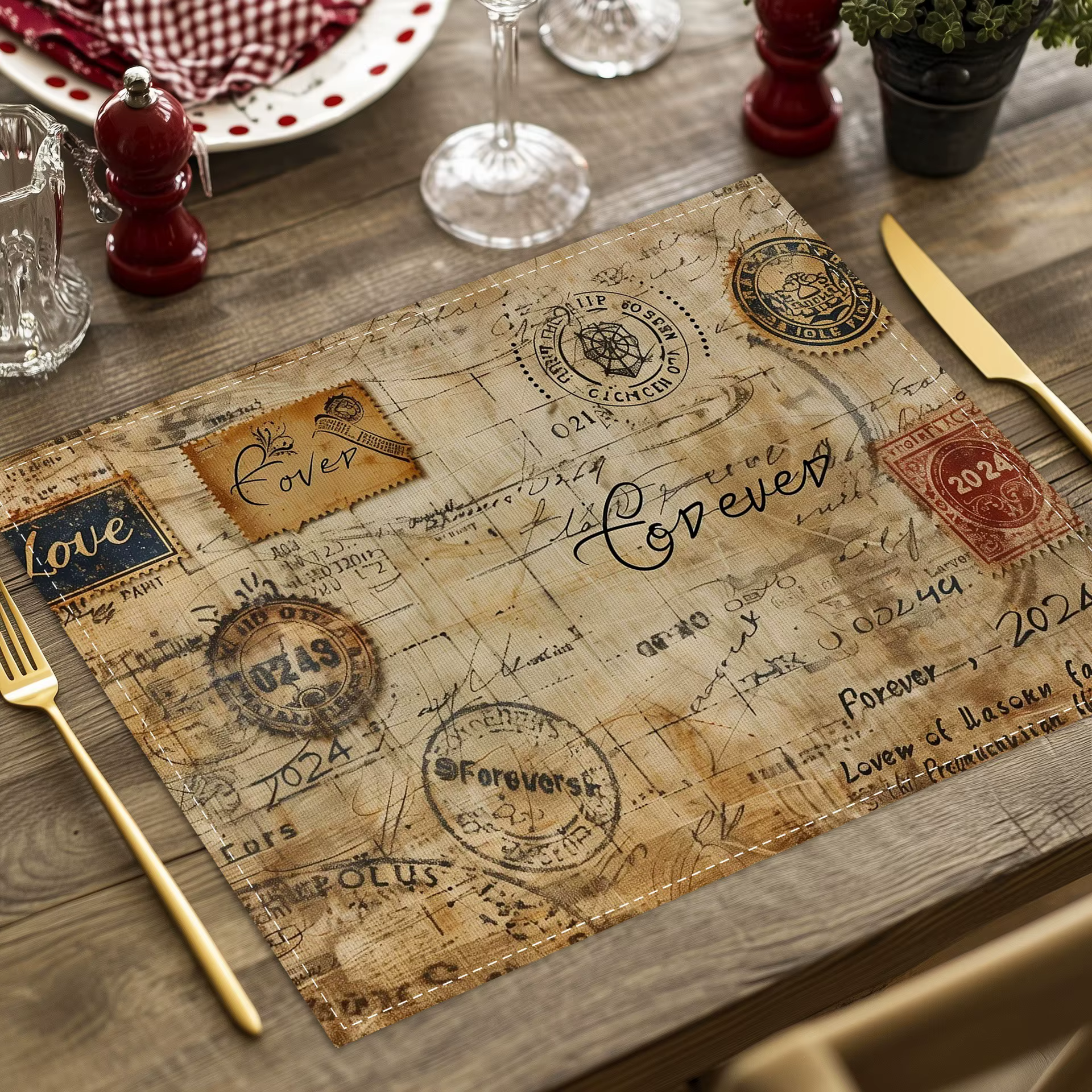 Set de table en lin floral vintage, durable et isolant thermiquement, pour une ambiance chaleureuse 