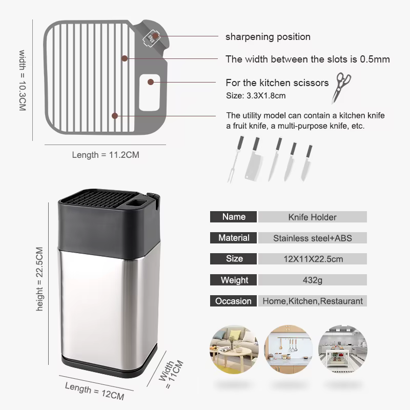 XITUO – porte-couteau sur pied multifonction en acier inoxydable, pour couteaux de cuisine, avec bor