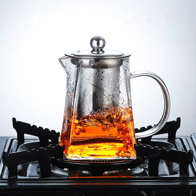 Théière en verre résistant à la chaleur avec infuseur à thé en acier inoxydable, filtre, bouilloire