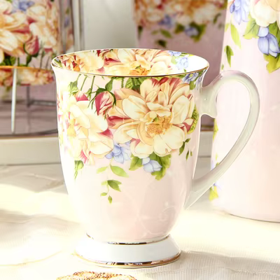 Tasse à café en céramique de porcelaine d'os de 300ML, peinture florale de café tazas, tasse à thé e