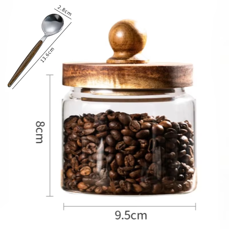 Bocal hermétique en verre pour grains de café, récipient rond réutilisable pour le stockage des alim