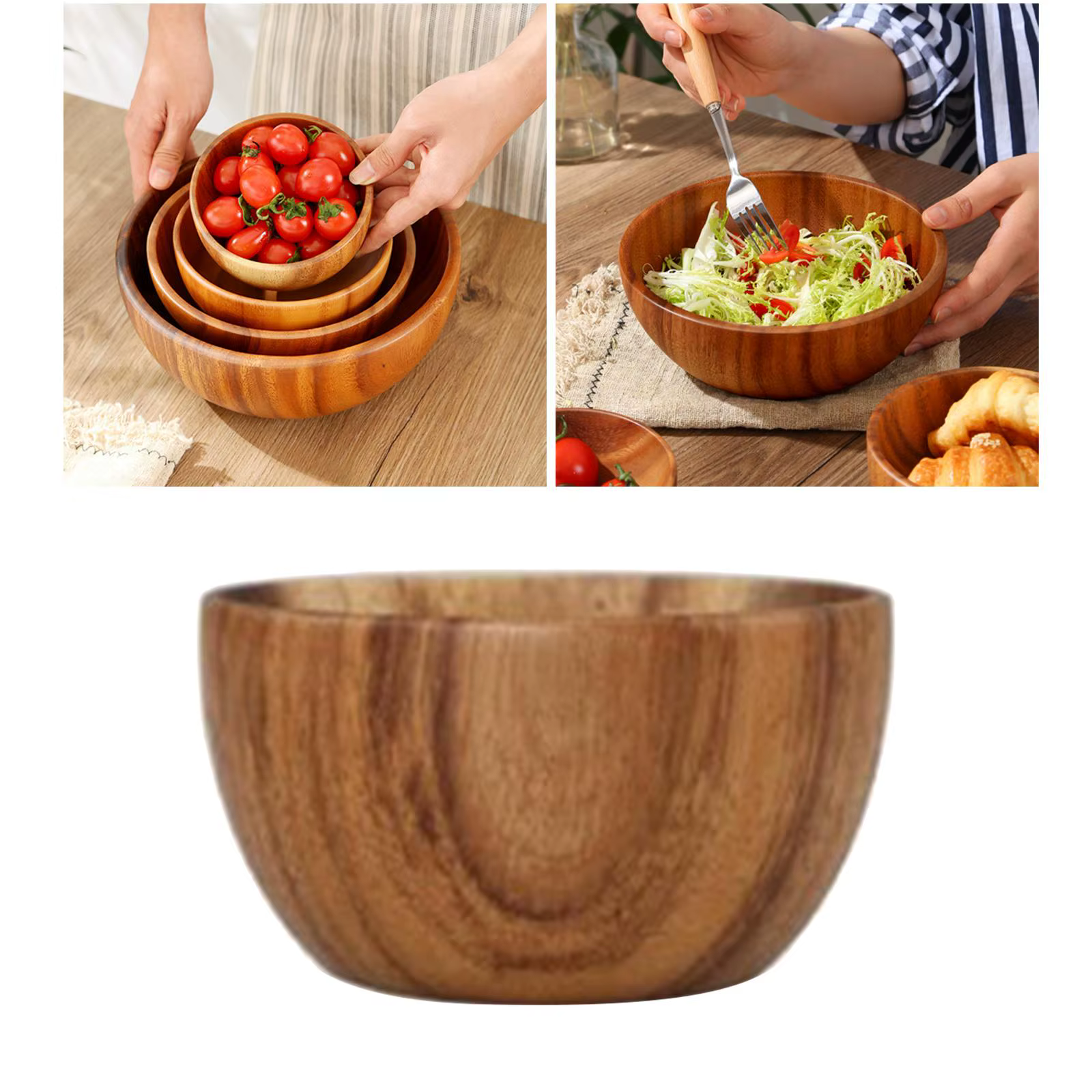 Bol à salade en bois, ustensiles de cuisine ménagers, bols de service de soupe de riz aux fruits