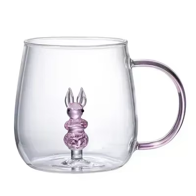 Tasse en verre borosilicate simple couche en forme d'animal de dessin animé, mignonne, pour la maiso