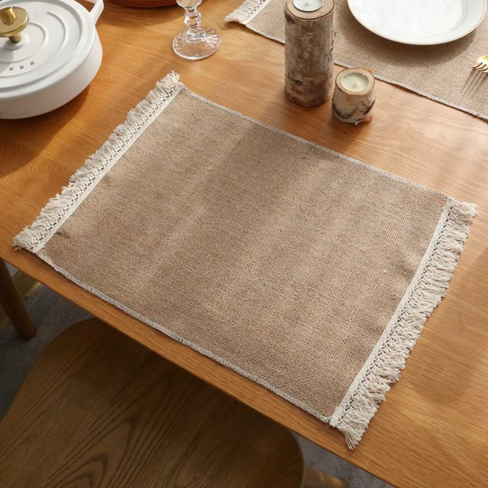 Napperons en lin kaki, tapis de Table à dîner avec dentelle, rétro, simples, pour fête, mariage, hôt