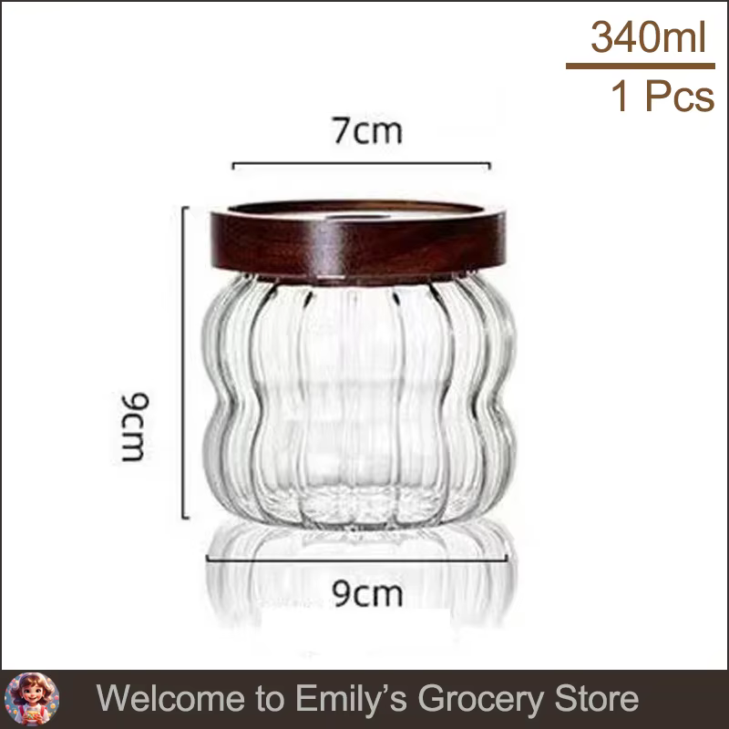 Bouteilles de stockage en verre rayé avec couvercle en bois, pot scellé, thé, grains de café, pots d