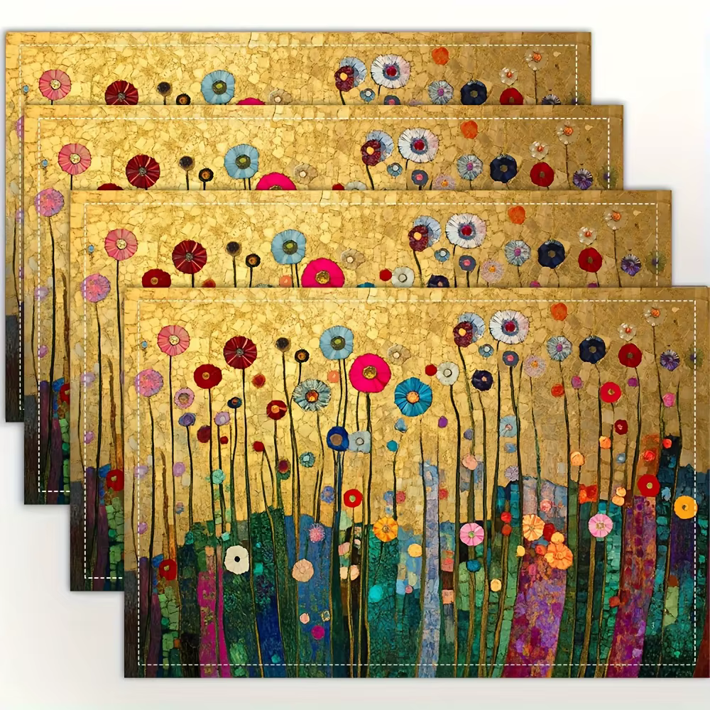 4 sets de dessous-de-plat dorés à motifs floraux Gustav Klimt – Design artistique, 12x18 pouces, idé