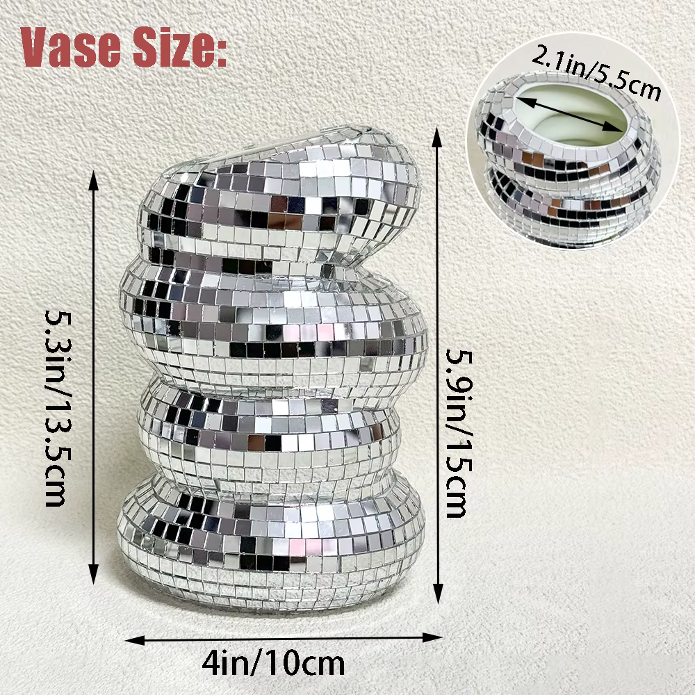 Vase boule Disco spirale, carreaux de verre uniques, bouteille de fleur, jardinière boule Disco, Vas