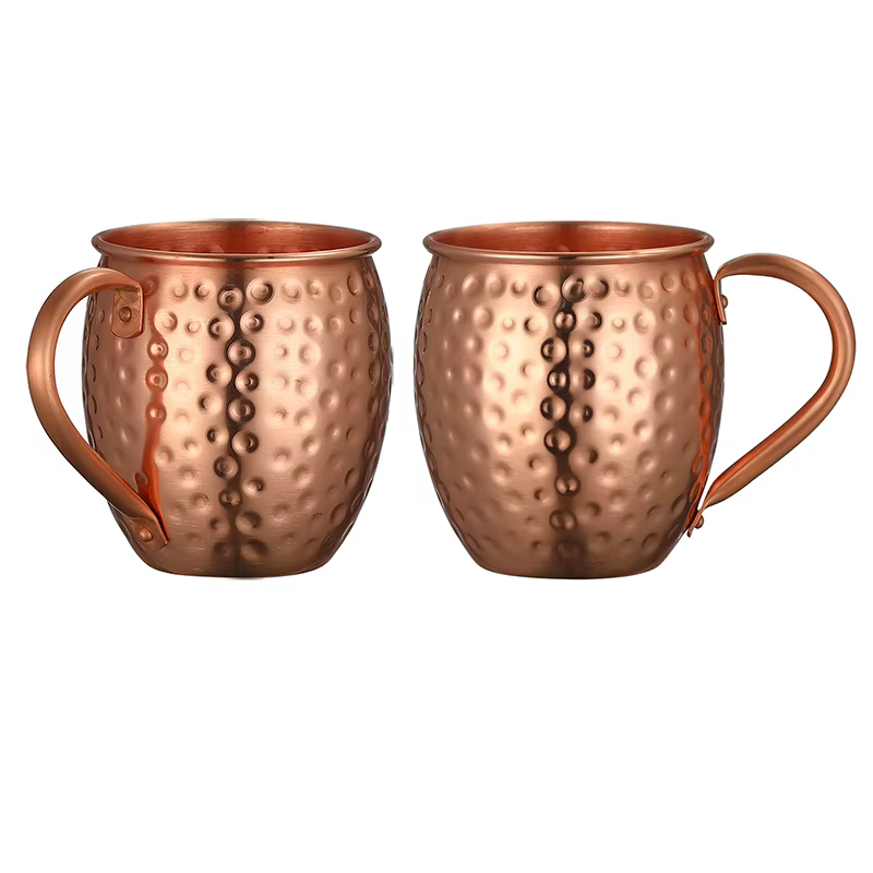 Tasses Mule de Moscou - Ensemble de 2 tasses en cuivre pur 100 % finition martelée avec poignée rive