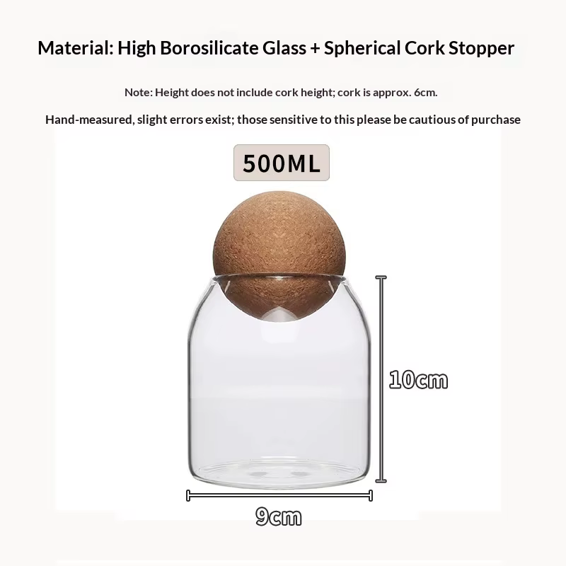 Pot de rangement en verre, bocal hermétique avec bouchon en liège, pot de rangement sphérique pour u