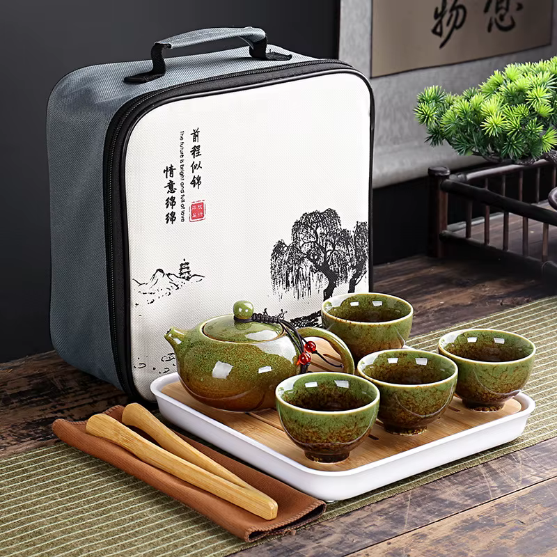 Avec sac de voyage 4 tasses service à thé Kung Fu chinois ensemble de voyage théière Portable en cér