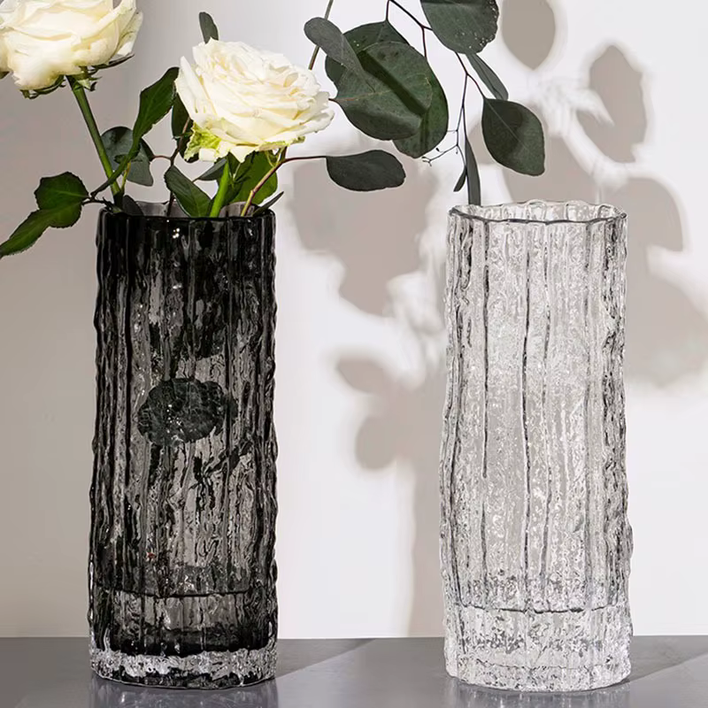 Vase en verre transparent pour décoration de table à manger, vase à fleurs glacier, bouteille de fle