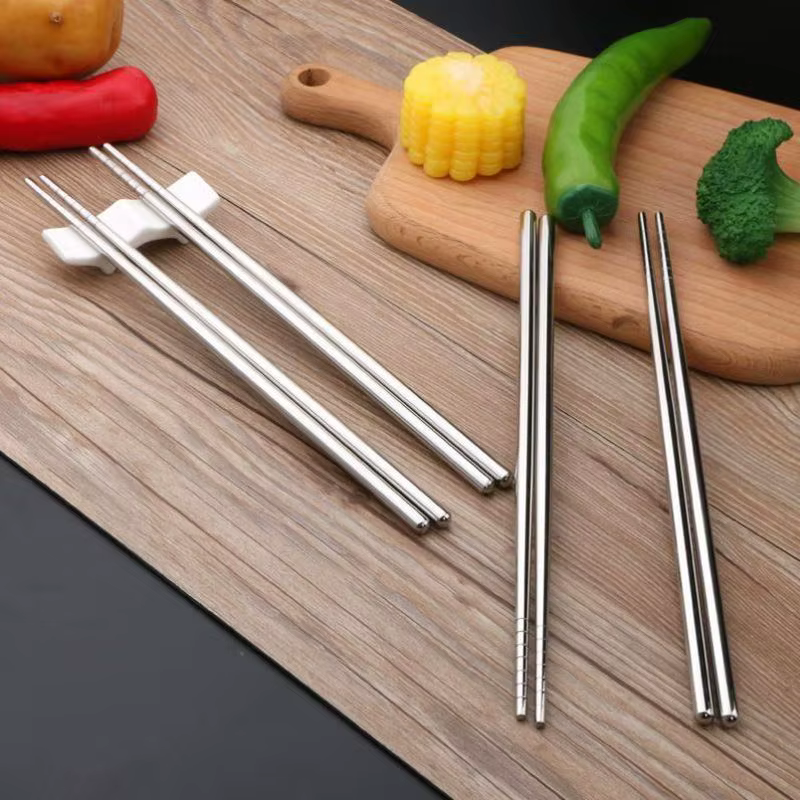 Baguettes rondes en métal en acier inoxydable, bâton de nourriture pour Sushi japonais, vaisselle de
