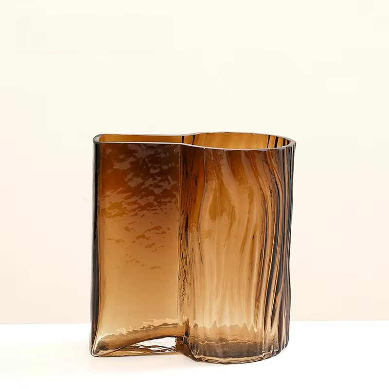 1 pièce Vase en verre carré moderne, motif arbre ambré, design créatif, coloré, pour fleurs hydropon