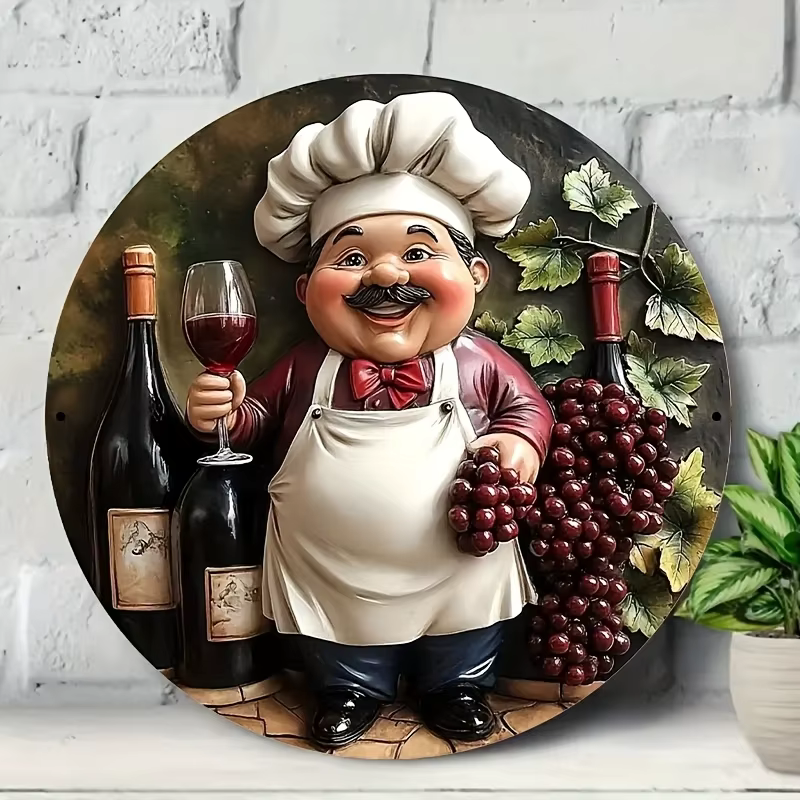 Assiette ronde en bois 2D de 8 pouces, motif de chef de cuisine fantaisie planaire, imprimé couleur,