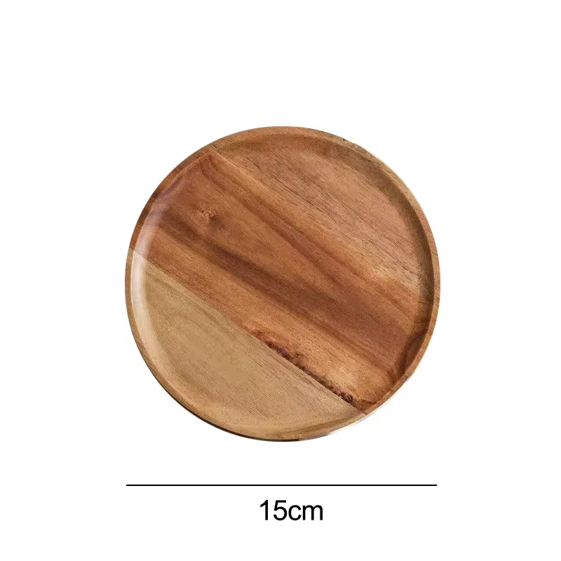 Assiette de service ronde simple en bois, Assiettes en bois rétro, Dessert aux fruits, Snack Plateau