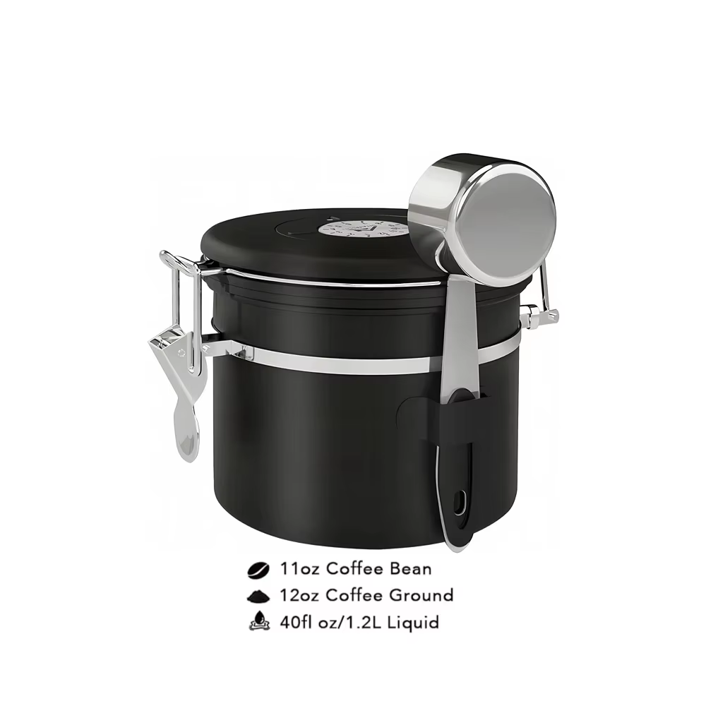 Boîte à café hermétique 16OZ, récipient de stockage de grains de café en acier inoxydable avec cuill