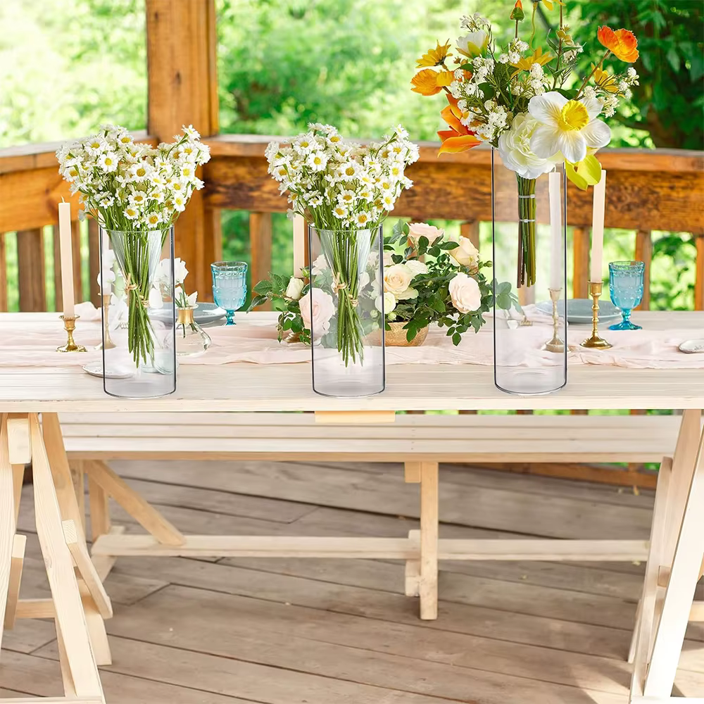 Vases cylindriques en verre transparent de 4, 6 et 8 pouces pour centres de table, supports pour bou