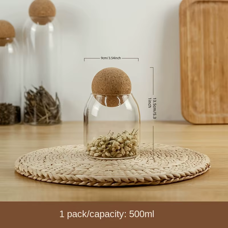 Bocal en verre hermétique à bouchon en liège, disponible en quatre tailles, pour le stockage de grai