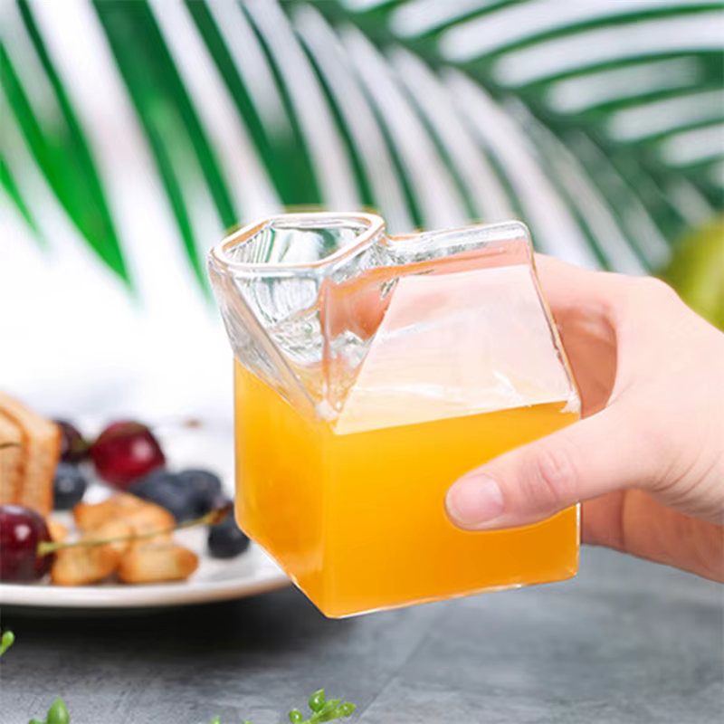 1Pc demi-pinte lait Carton Style créatif Mini crémier cruche verre lait tasse tamis tasse lait tasse