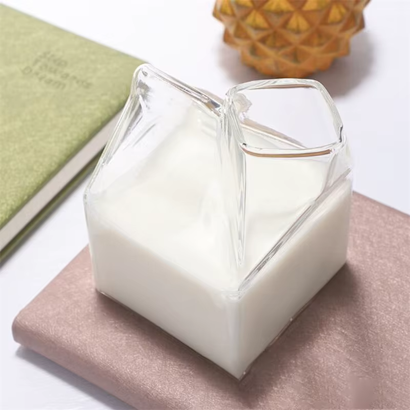 1Pc demi-pinte lait Carton Style créatif Mini crémier cruche verre lait tasse tamis tasse lait tasse