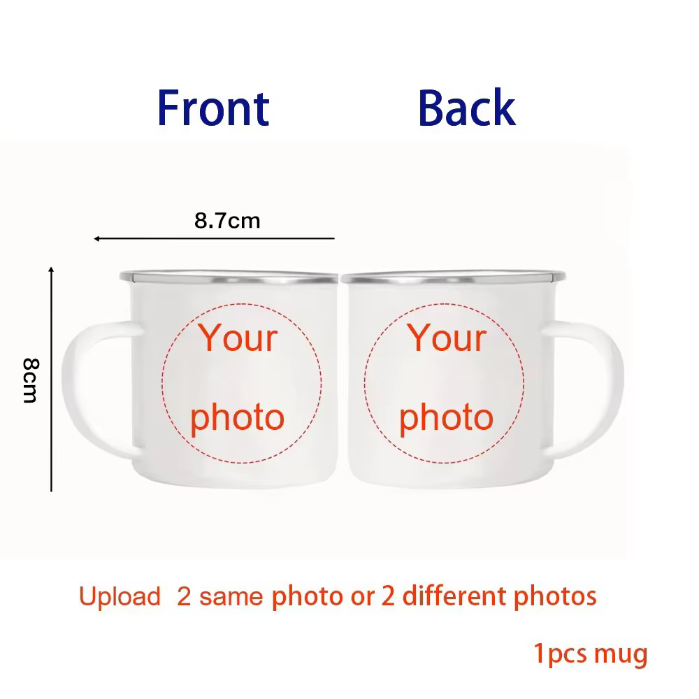 Mug en émail personnalisé avec photo/logo - Mini mug en émail de 11 oz - Mug de voyage pour le campi
