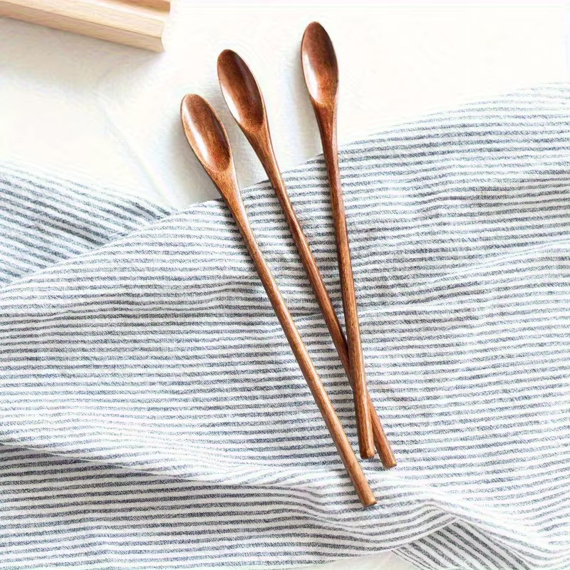 Cuillère en bois faite à la main exquise, style occidental, longue cuillère Bing avec cuillère à rem
