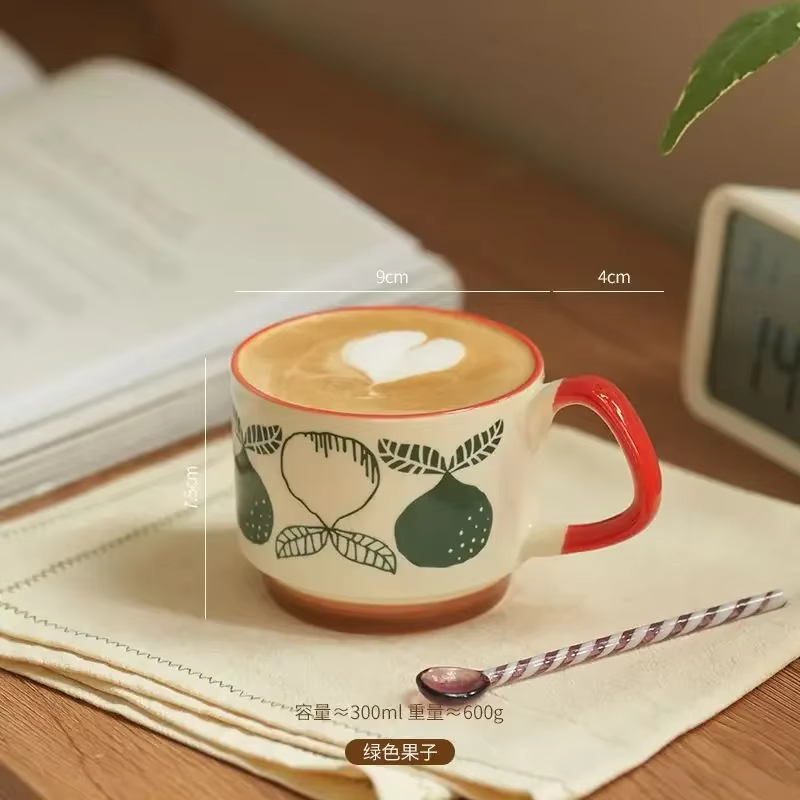 Laysda 300ml japonais fleur café tasse ensemble rétro céramique lait avoine tasse bureau eau poignée