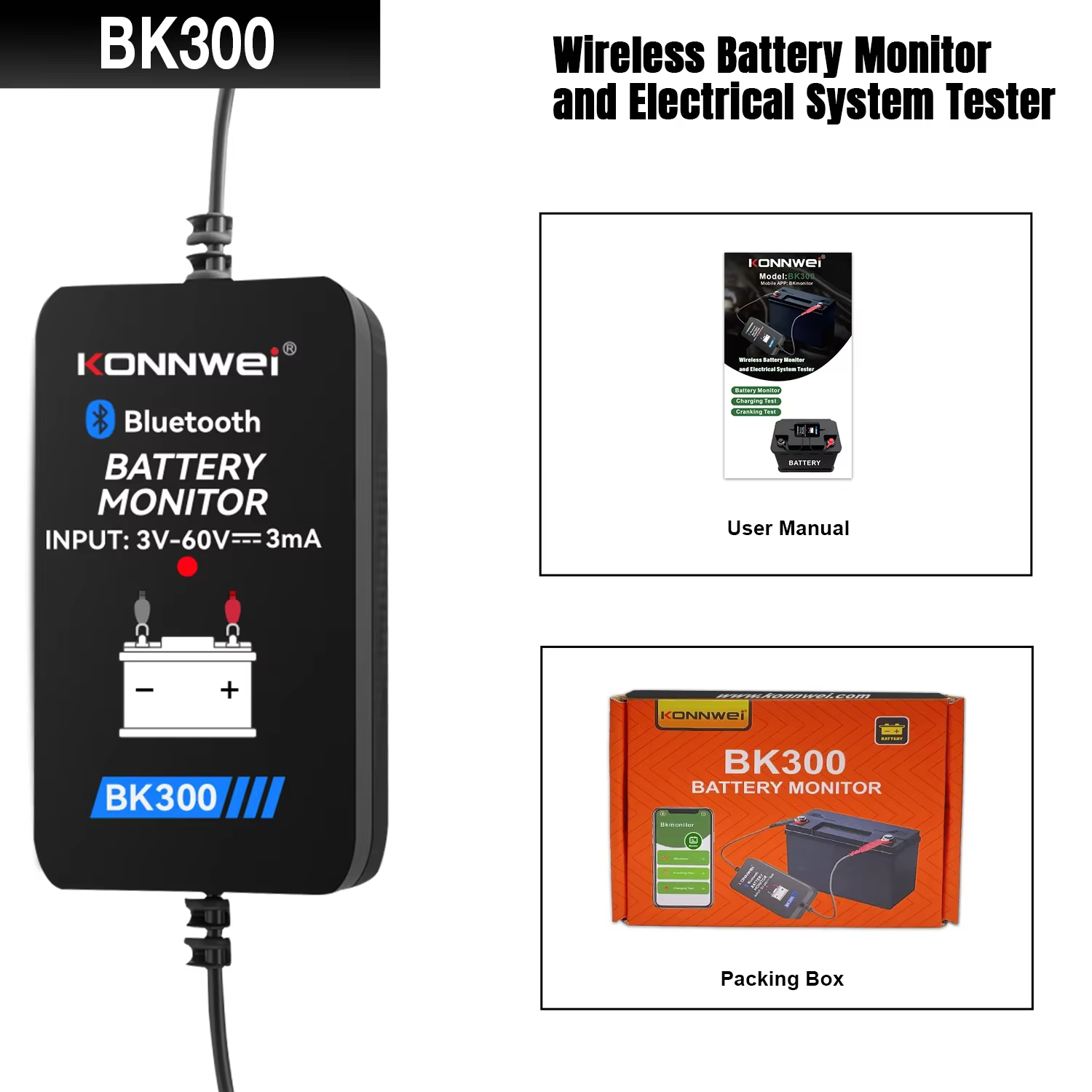 Moniteur de Batterie de Voiture KONNWEI BK300 2026 – Outil de Surveillance Sans Fil Bluetooth 5.0 po