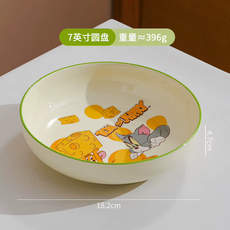 Assiette en porcelaine Tom et Jerry de 7 pouces, assiette de fruits pour petit déjeuner pour enfants