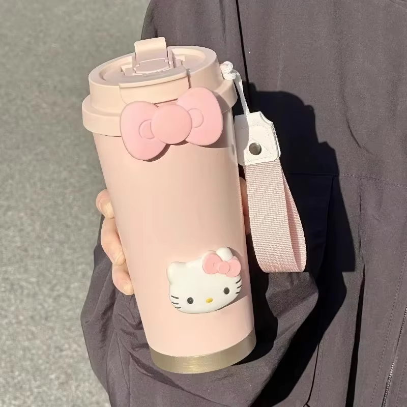 Mignonne tasse Hello Kitty en acier inoxydable, tasse à café isotherme portable, bouteille d'eau ten