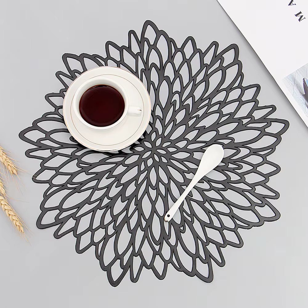 1 pièce de sets de table ronds dorés, en vinyle isolant, à textures ajourées, pour la décoration de 