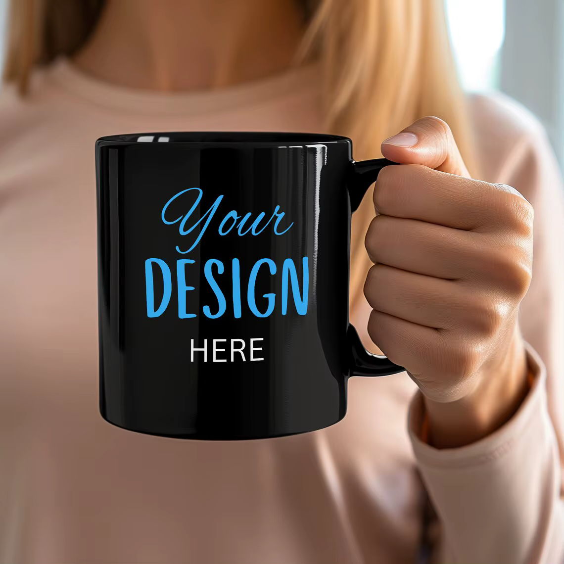 Tasse à Café et Thé en Céramique Noire Personnalisée avec Votre Photo et Texte Logo, Livraison Direc
