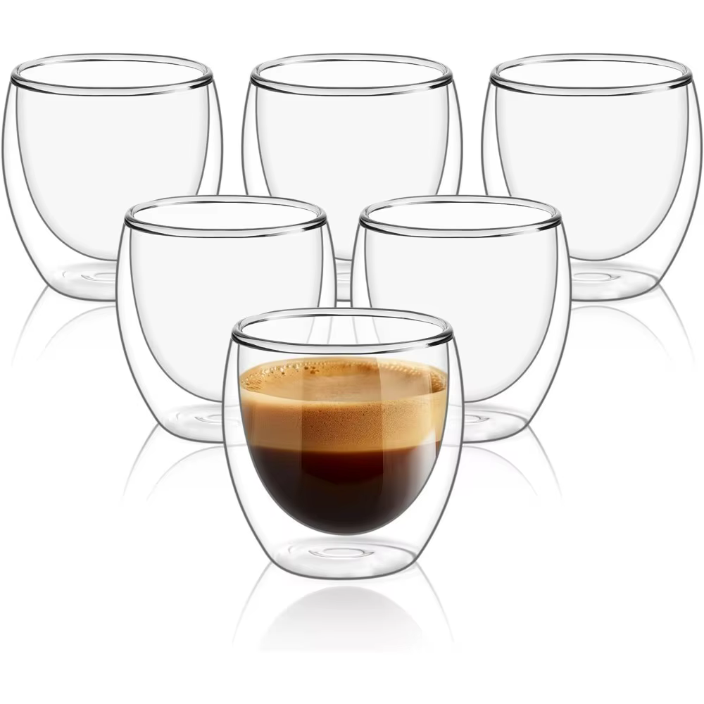 Lot de 6 tasses à café en verre transparent à double paroi de 60 ml/250 ml, parfaites pour expresso,