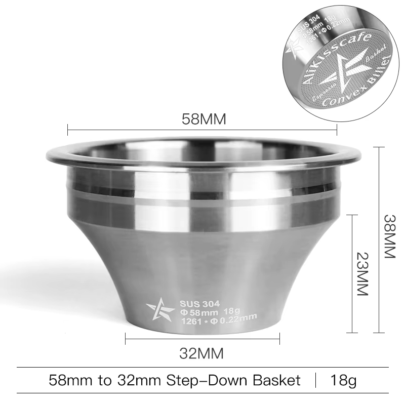 Alikisscafe Step Down Portafilter Basket Precision Variable Diameter 51mm 54mm 58mm Convex Billet Ba