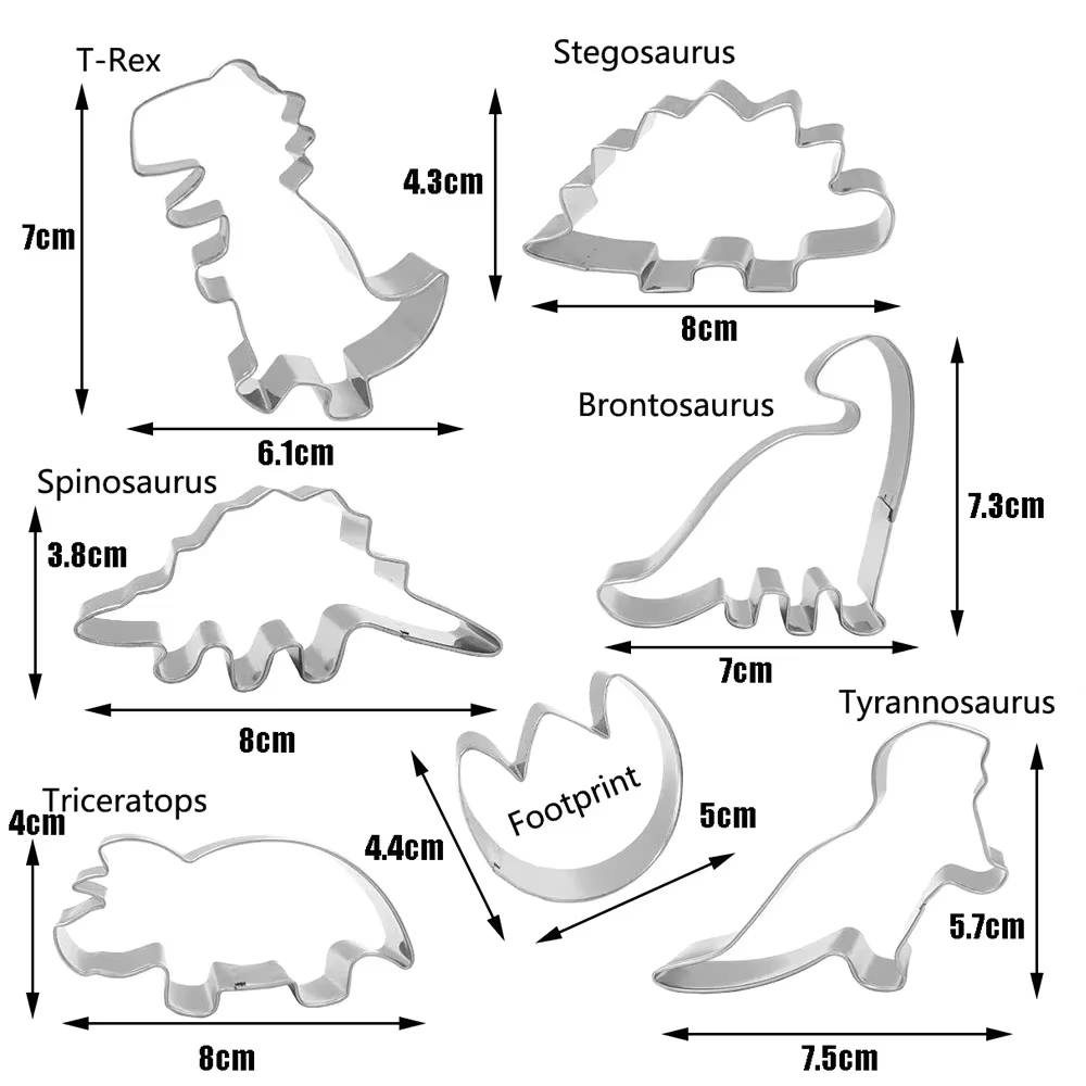 Emporte-pièce dinosaure Dino en acier inoxydable, dessins alimentaires, cuisson pour enfants, fourni
